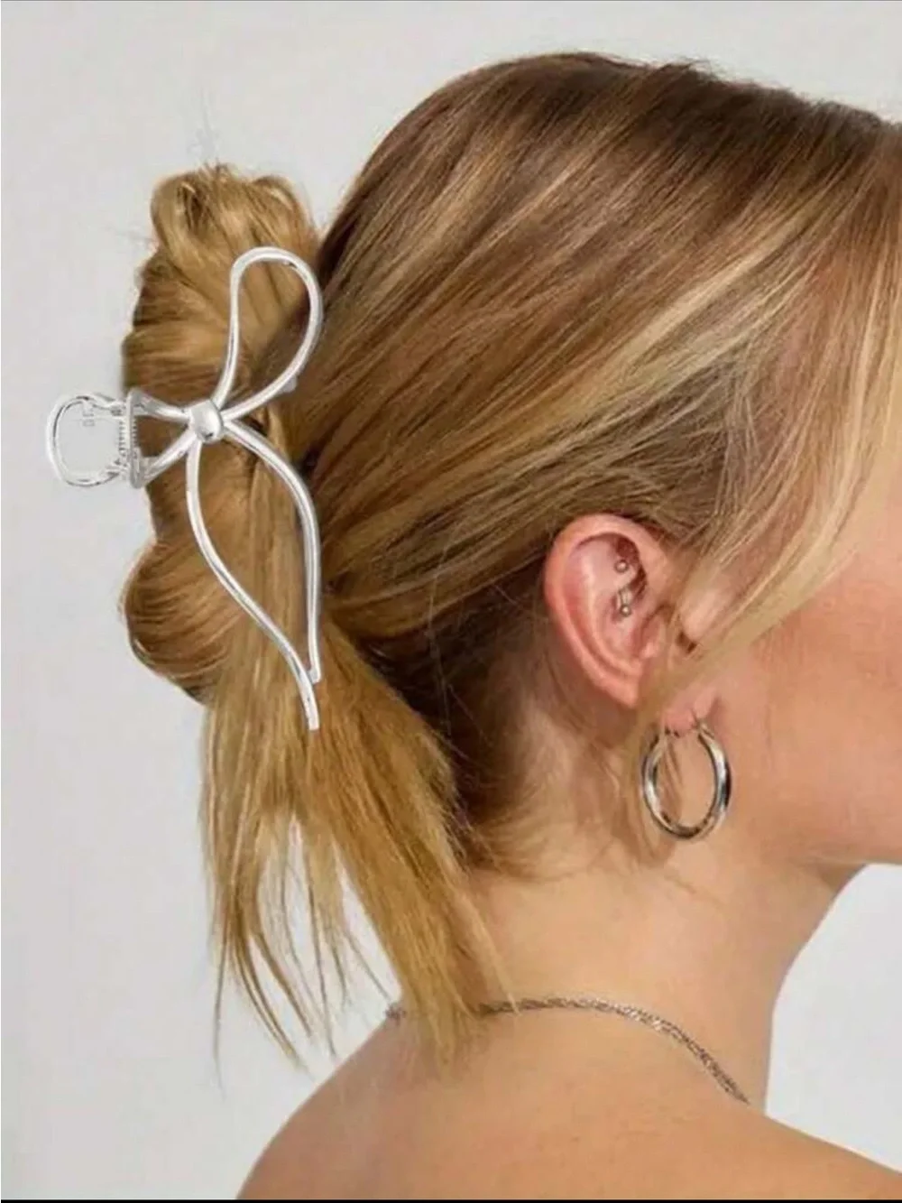 Silver Metal Bow Hair Claw Clip NEW 🏷️